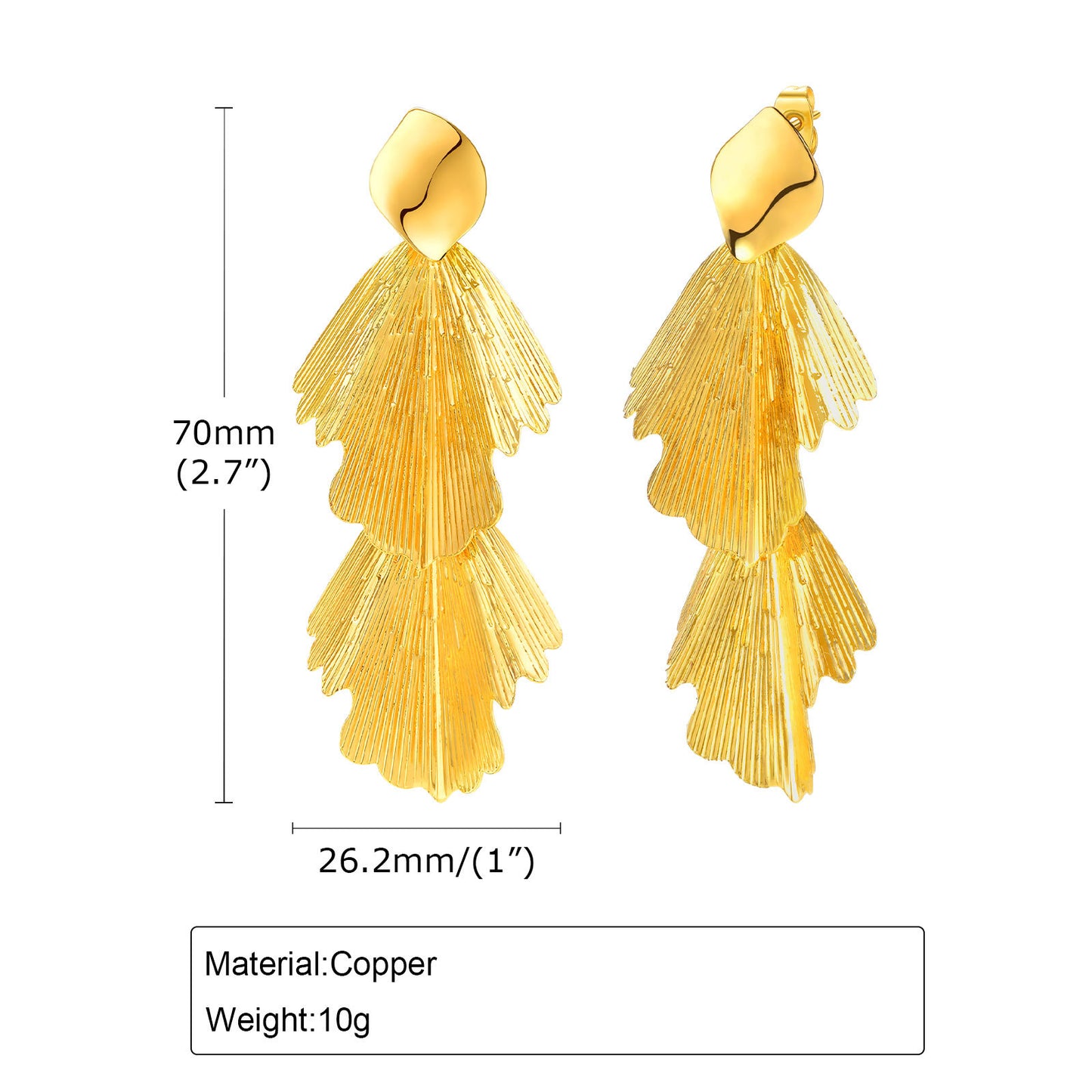 Jewelry Women's Earrings Copper Two Leaves Tassel 18K Gold