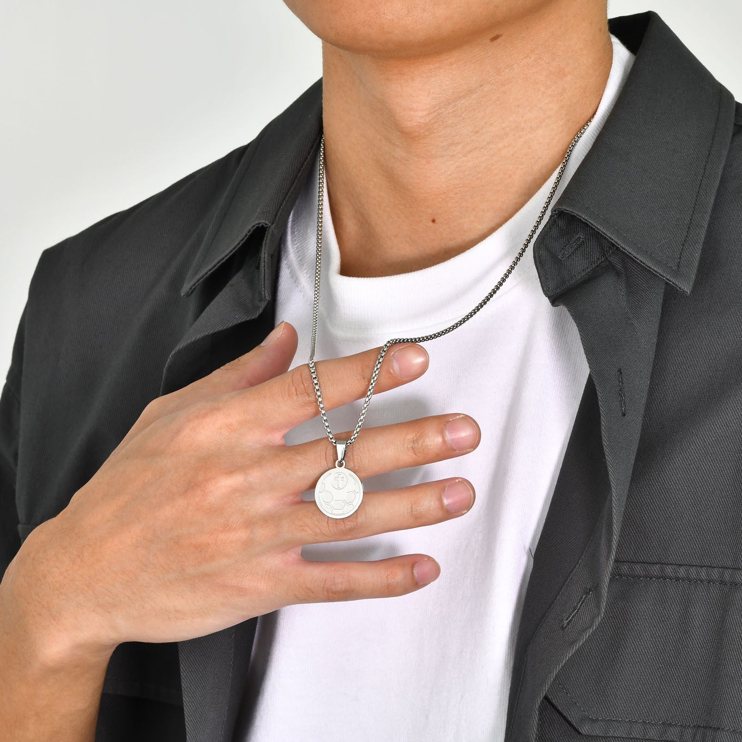 Stainless Steel Football Round Brand Pendant Necklace for Men