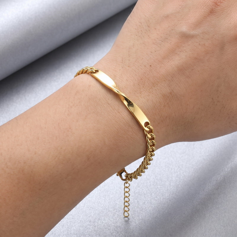 Mobius Twist Nameplate Layered Cuban Chain Titanium Steel Bracelet Stainless Steel