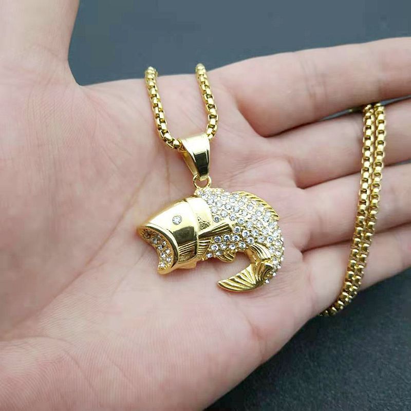 Zircon Necklace – Statement Urban Hip Hop Pendant Necklace In Gold-Plated Stainless Steel