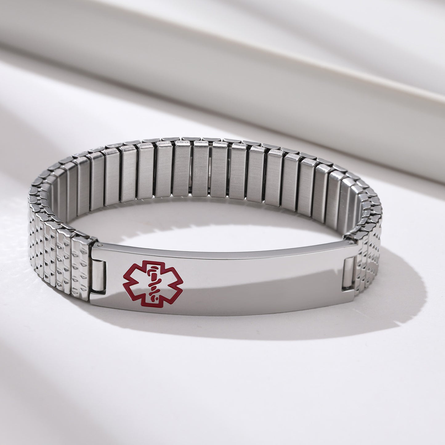 Cross-Border Bracelet Wholesale 12mm Stainless Steel Elastic Medical Logo Bracelet for Men