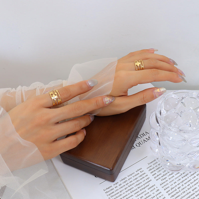 Diverse Gold-Plated Geometric Hip-Hop Ring by Planderful Collection