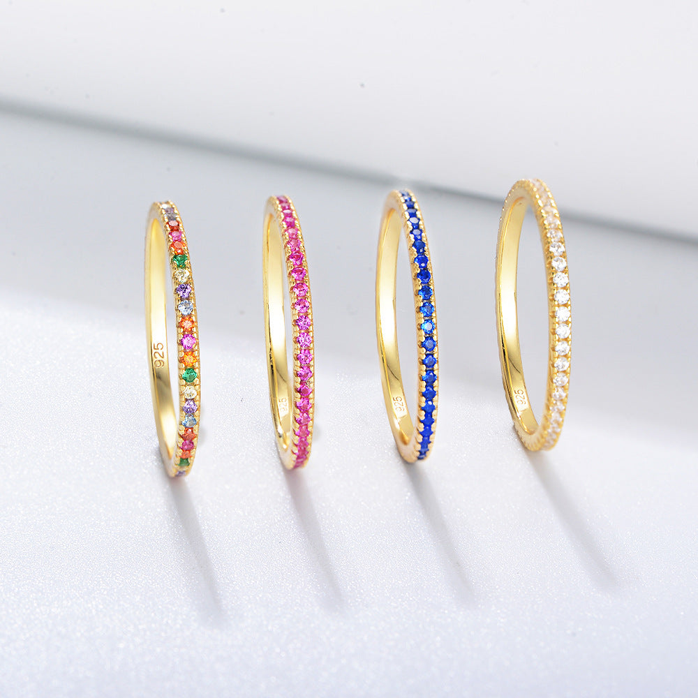 S925 Sterling Silver Colored Zircon Micro-Inlaid Zircon Ring