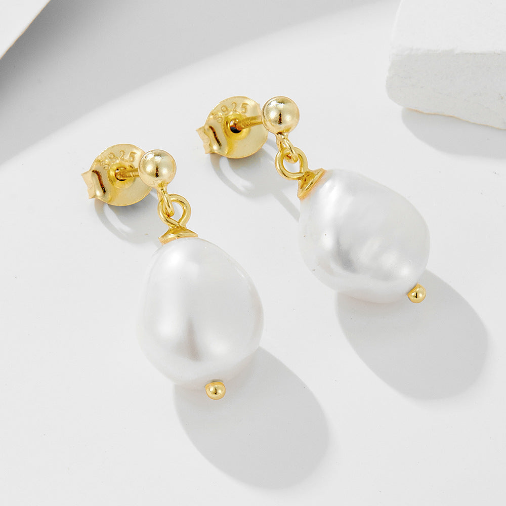 Natural Freshwater Pearl Earrings 925 Sterling Silver Baroque Irregular Pearl Stud Earrings