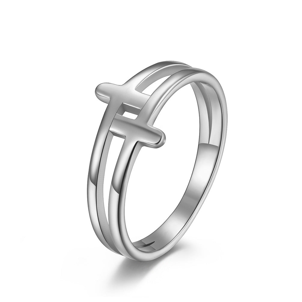 Cross-Border E-Commerce Jewelry Hollow Cross Stainless Steel Ring