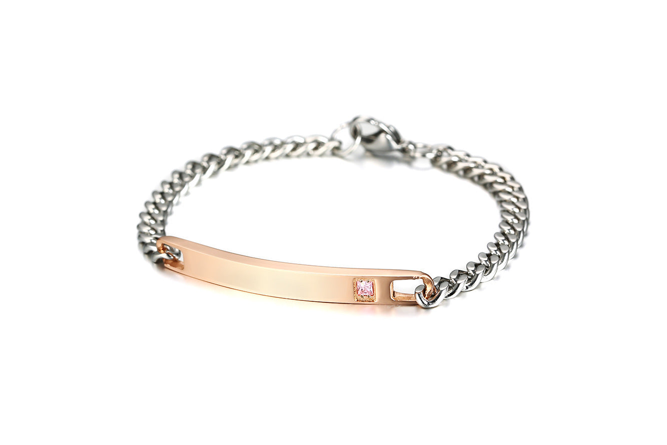 Bracelet Zircon Titanium Steel Couple Lettering Laser Bracelet