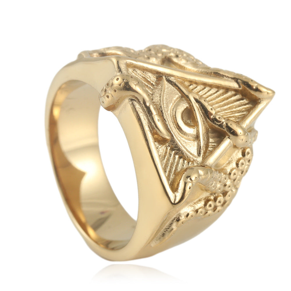 Trendy Retro Titanium Steel Freemason Eye Ring for Men - European and American Style