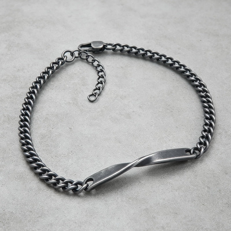 Mobius Twist Nameplate Layered Cuban Chain Titanium Steel Bracelet Stainless Steel