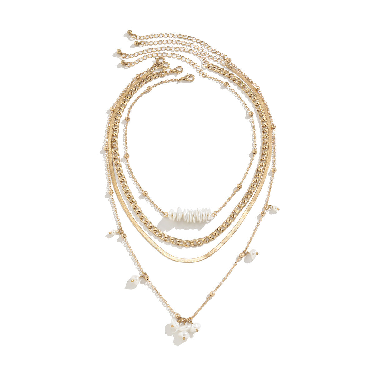 Planderful Vienna Verve Bold Cross Snake Bone Layered Necklace With Imitation Pearls For Women