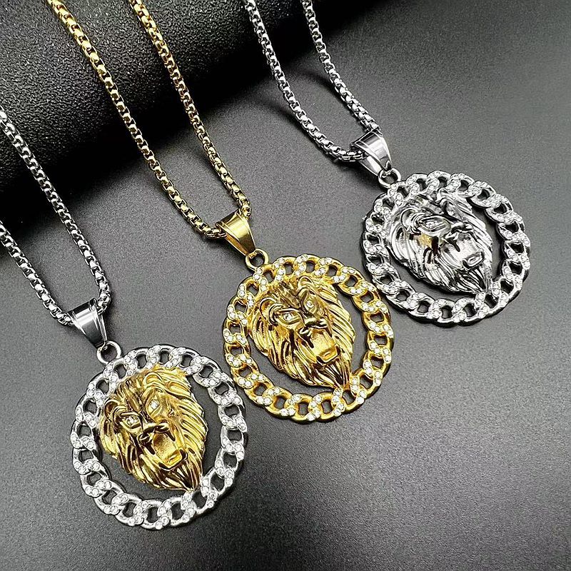 Zircon Necklace – Statement Hip Hop Lion Head Pendant Gold Plated Titanium Steel Jewelry