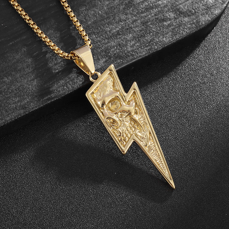 Planderful Titanium Steel Skull Pendant Necklace For Men Durable Retro Punk Lightning Style