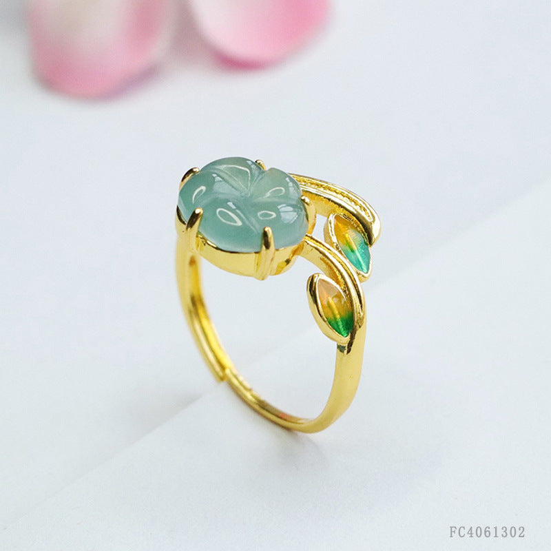 Blue Water Jadeite Four-Leaf Clover 9 mm Ring
