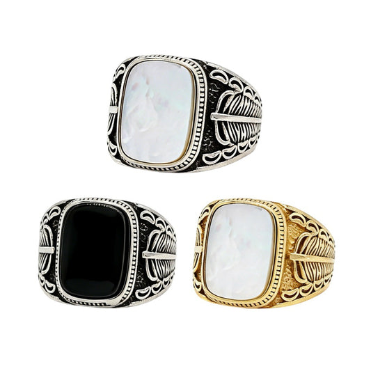 Planderful Everyday Genie Men Titanium Steel Ring With Feather Gem Design Unisex Protection Statement