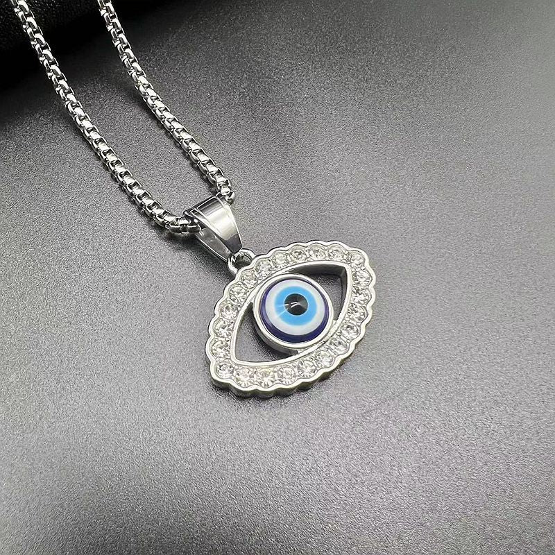Steel Necklace - Statement Hip Hop Turkish Blue Eye Pendant
