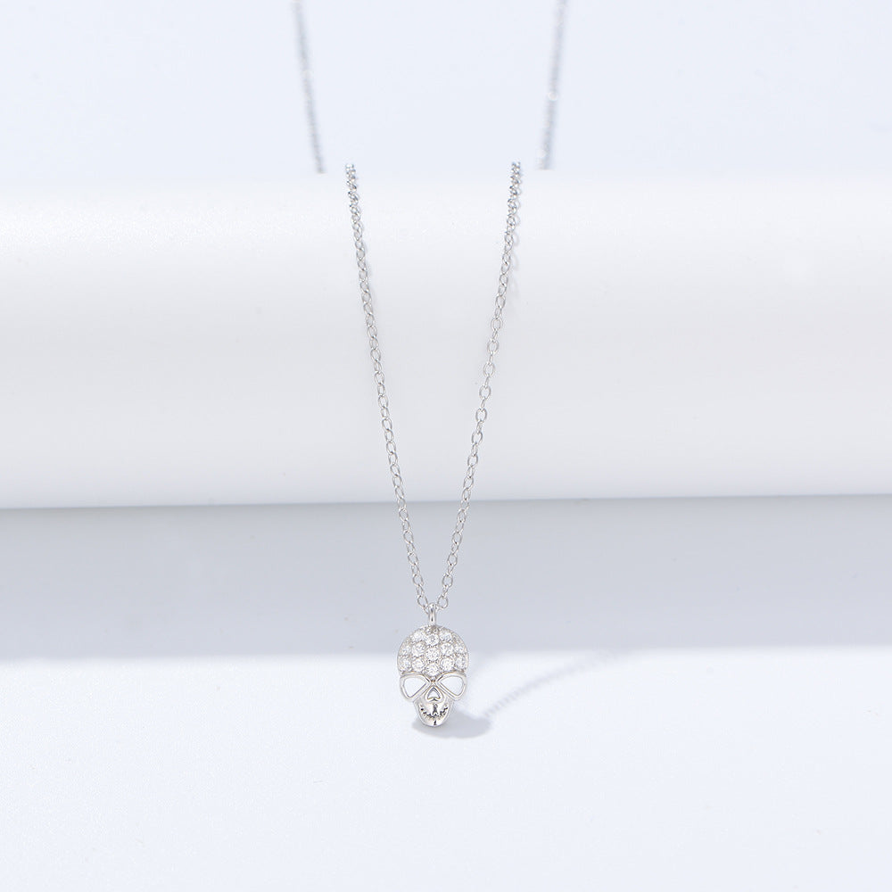S925 Sterling Silver Zircon Skull Pendant Necklace Hip-Hop Personality Foreign Trade
