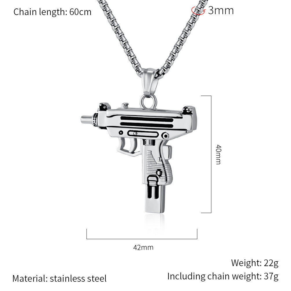 Planderful Uzi Submachine Gun Pendant Necklace Titanium Steel Personalized For Hip Hop Fans Streetwear Jewelry