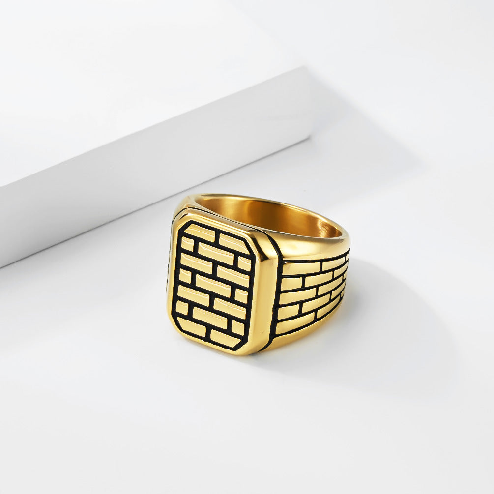 Brick Wall Stainless Steel Ring Punk Style