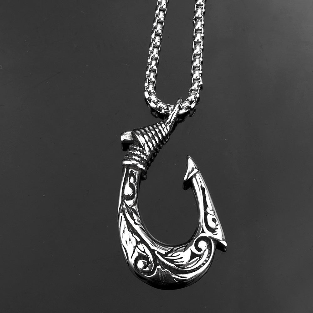 Retro Men's Jewelry Stainless Steel Fish Hook Pendant Necklace