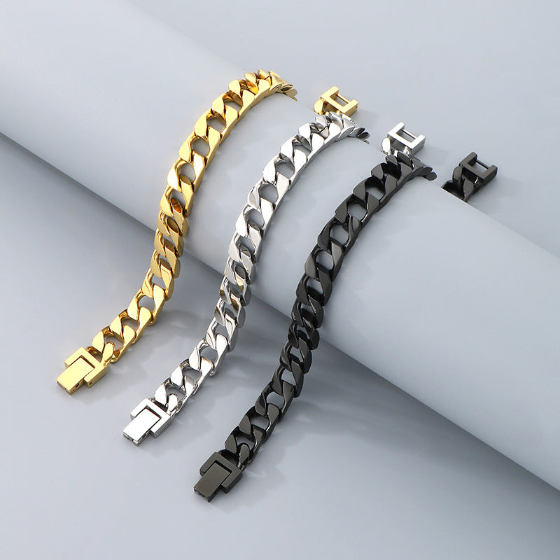 Hip-Hop Button Series – Woven Cuban Chain Dragon Head Buckle Titanium Bracelet