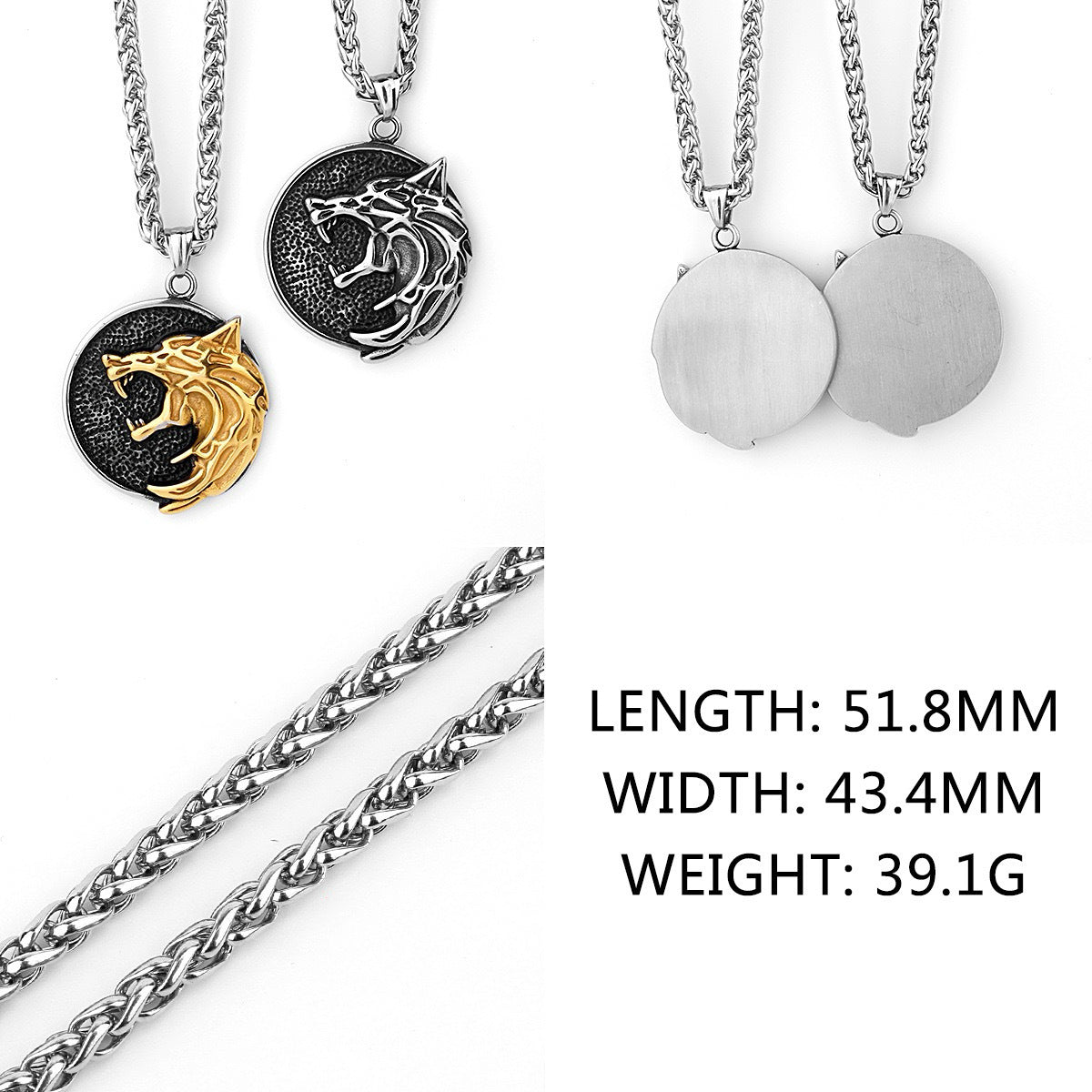 1. Planderful Viking Wolf Head Pendant Necklace For Men In Gold Tone Titanium Steel Gift For Him
