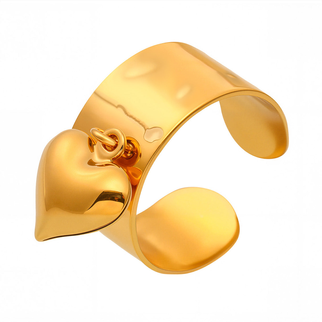 Planderful Peach Heart Open Ring Wide Band For Women