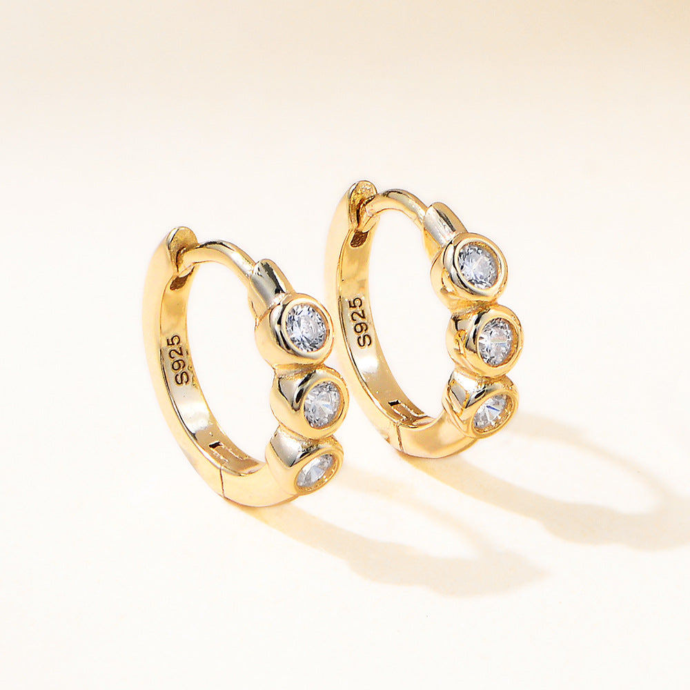 Zircon C-Shaped Earrings, Ear Buckle S925 Silver Commuter Tremella Decoration,