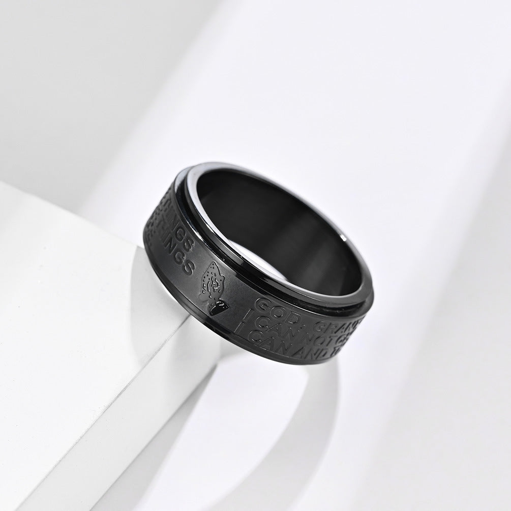 Planderful Rotating Titanium Steel Ring For Men With Hamsa Prayer Hand Motif Hipster Street Style Jewelry