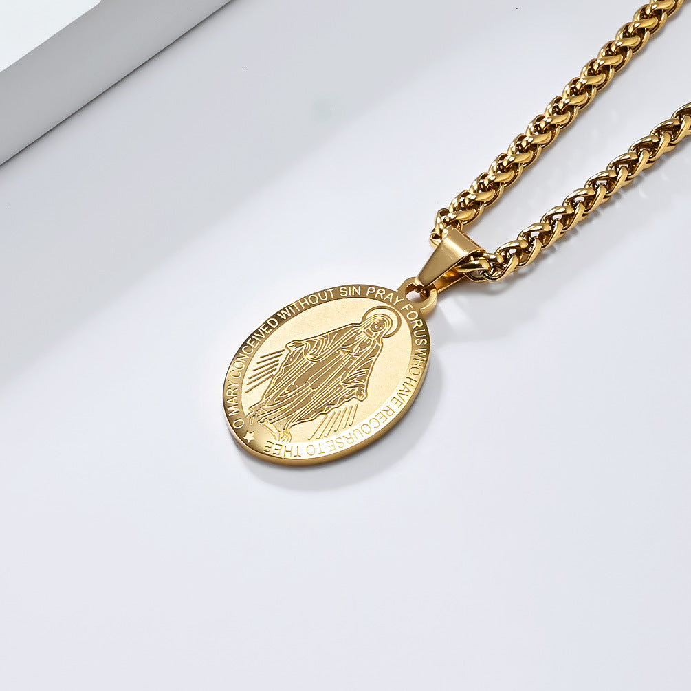 Patron Saint Oval Medal Stainless Steel Pendant Necklace Fashion Jewelry