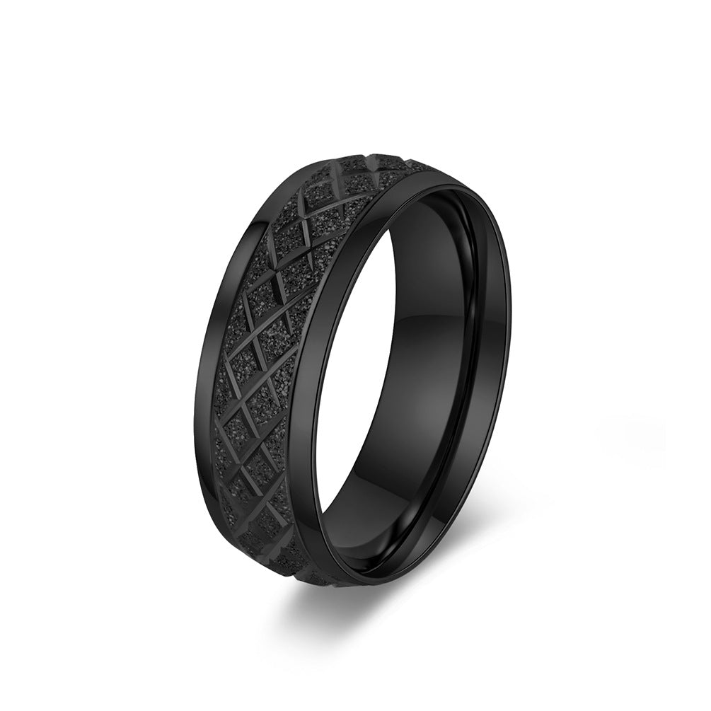 Rhombus Plaid Matte Stainless Steel Ring Unisex Stainless Steel