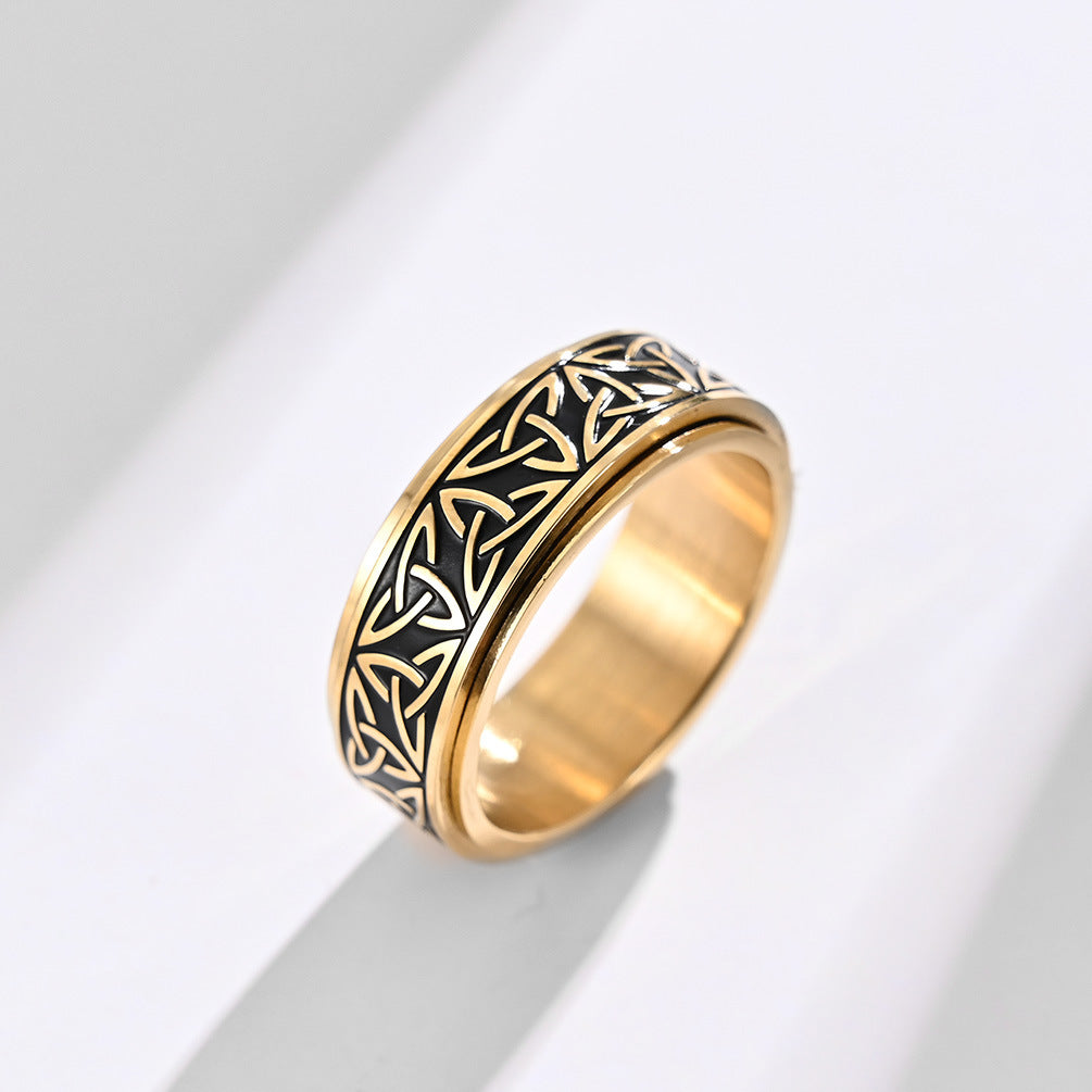 Planderful Nordic Viking Triangle Knot Rotating Ring Stainless Steel For Men Decompression Jewelry