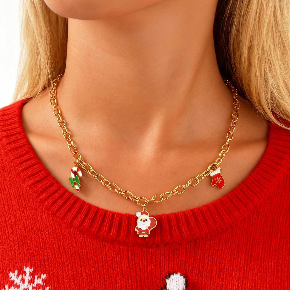 Stainless Steel Necklace Female Christmas Tree Santa Bells Socks Star Bracelet Holiday