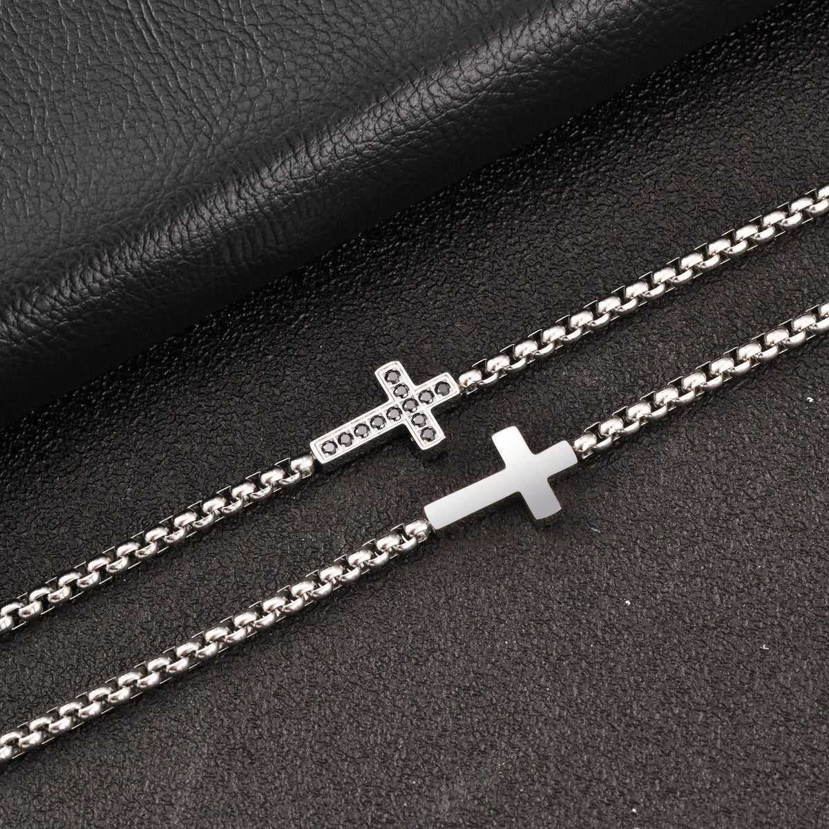 Cross Pearl Zircon Vintage Stainless Steel Bracelet