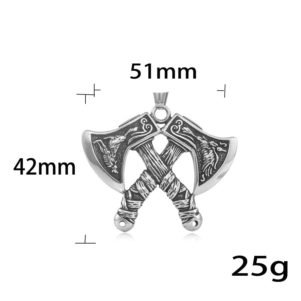 European And American Stainless Steel Double-Headed Axe Pendant
