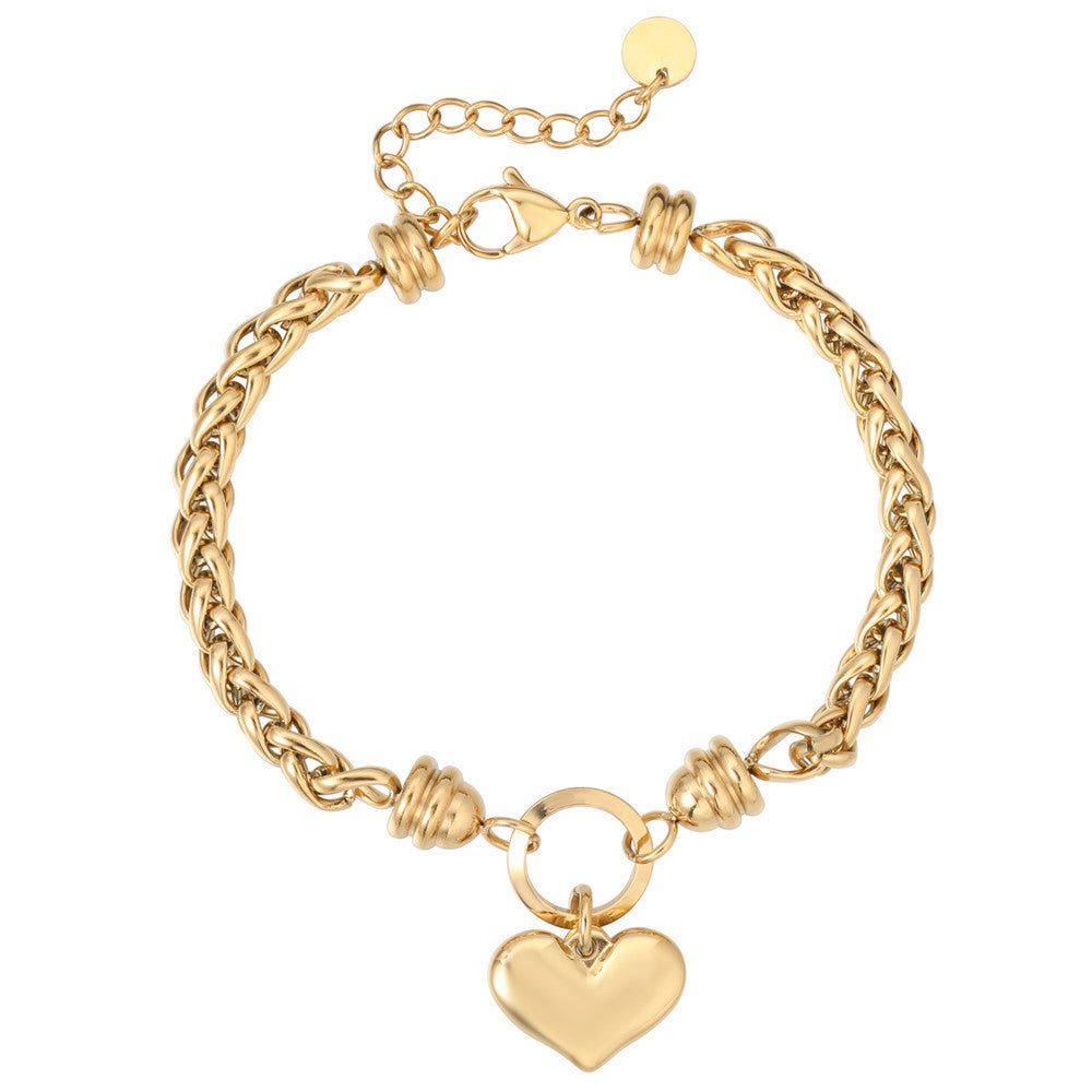 Planderful Peach Heart Cuban Chain Bracelet For Women Bold Everyday Statement Accessory