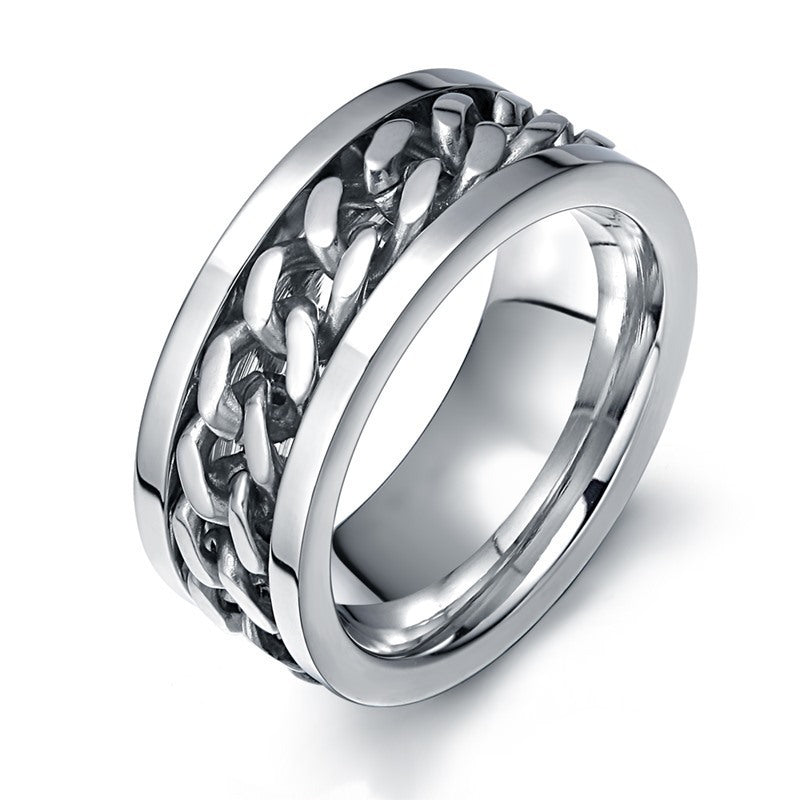 Chain Rotating Stainless Steel Internet Celebrity Ring for Men