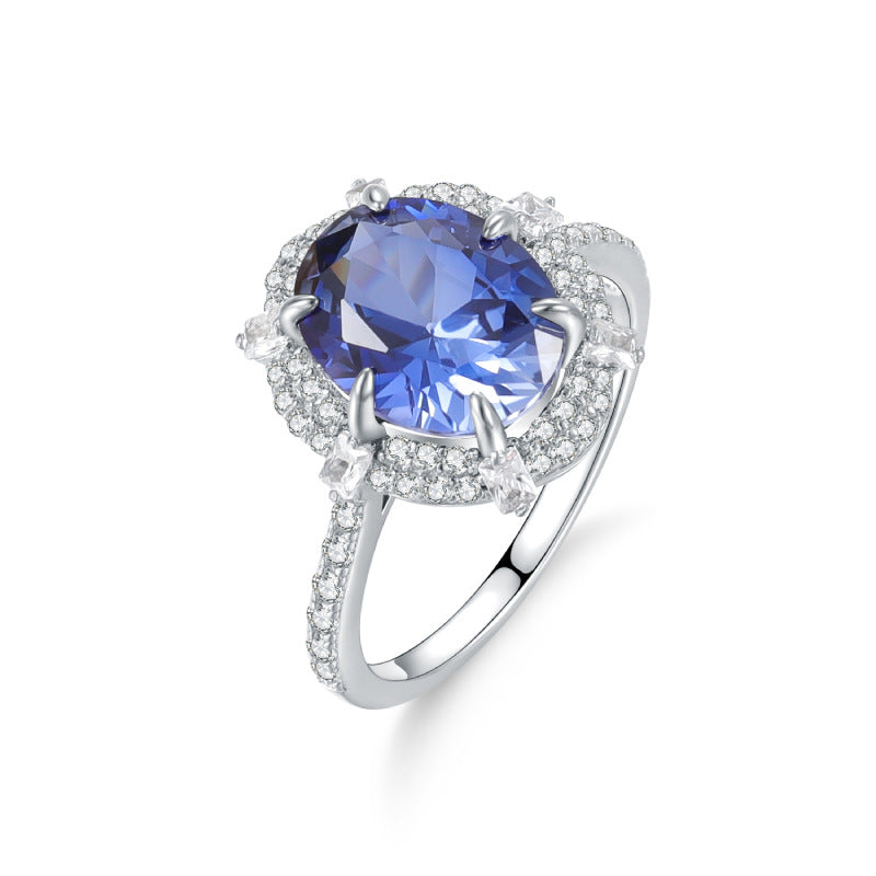 Light Luxury Premium 3.7 Carat Gem Ring Wholesale S925 Sterling Silver Women's Lab Grown Sapphire Ring