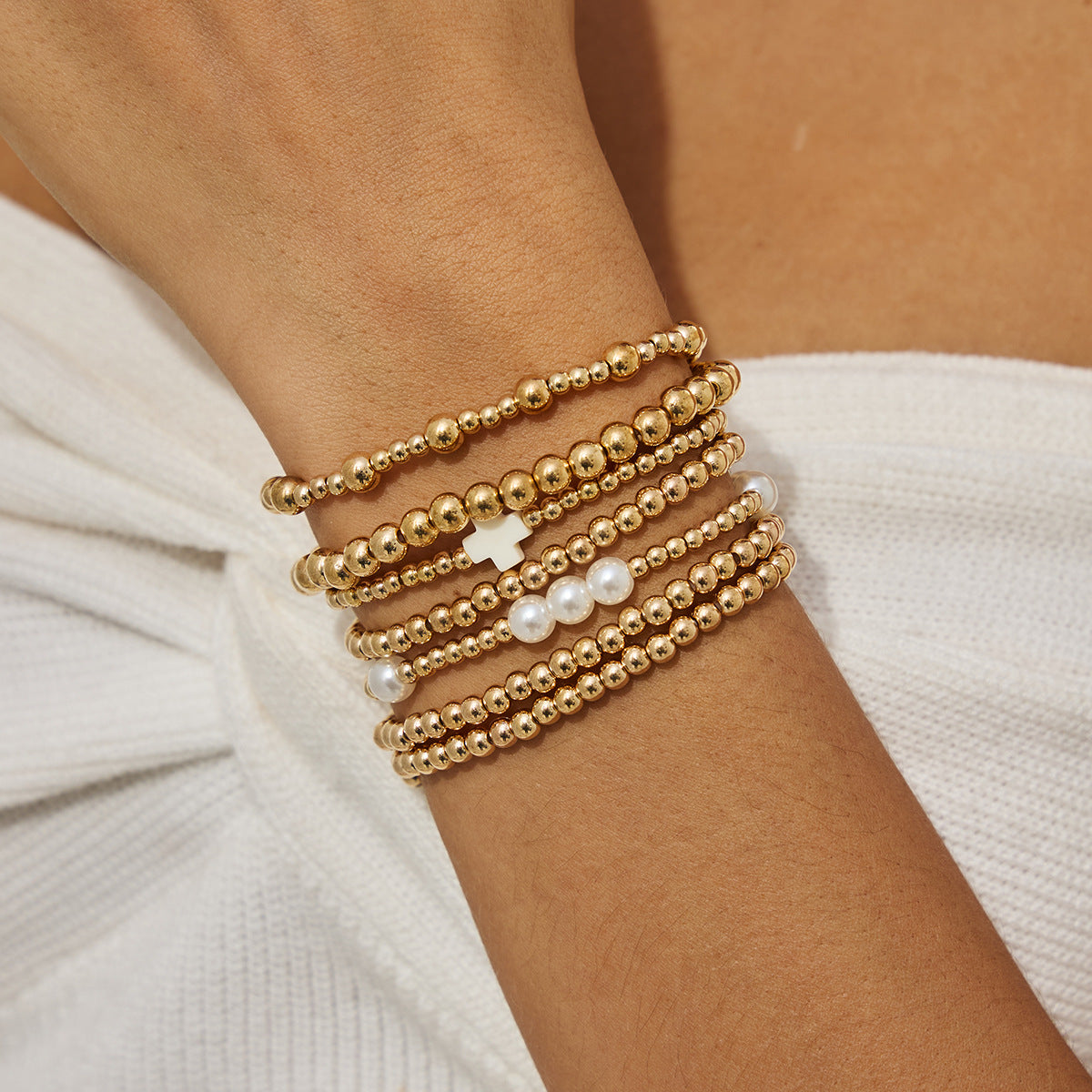 Planderful Starfish Cross Bracelet Elastic Beaded Jewelry Women Versatile Holiday Stacking Accessory Vienna Verve