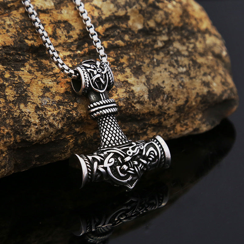Titanium Steel Necklace Retro Dragon Hammer Pendant for Men