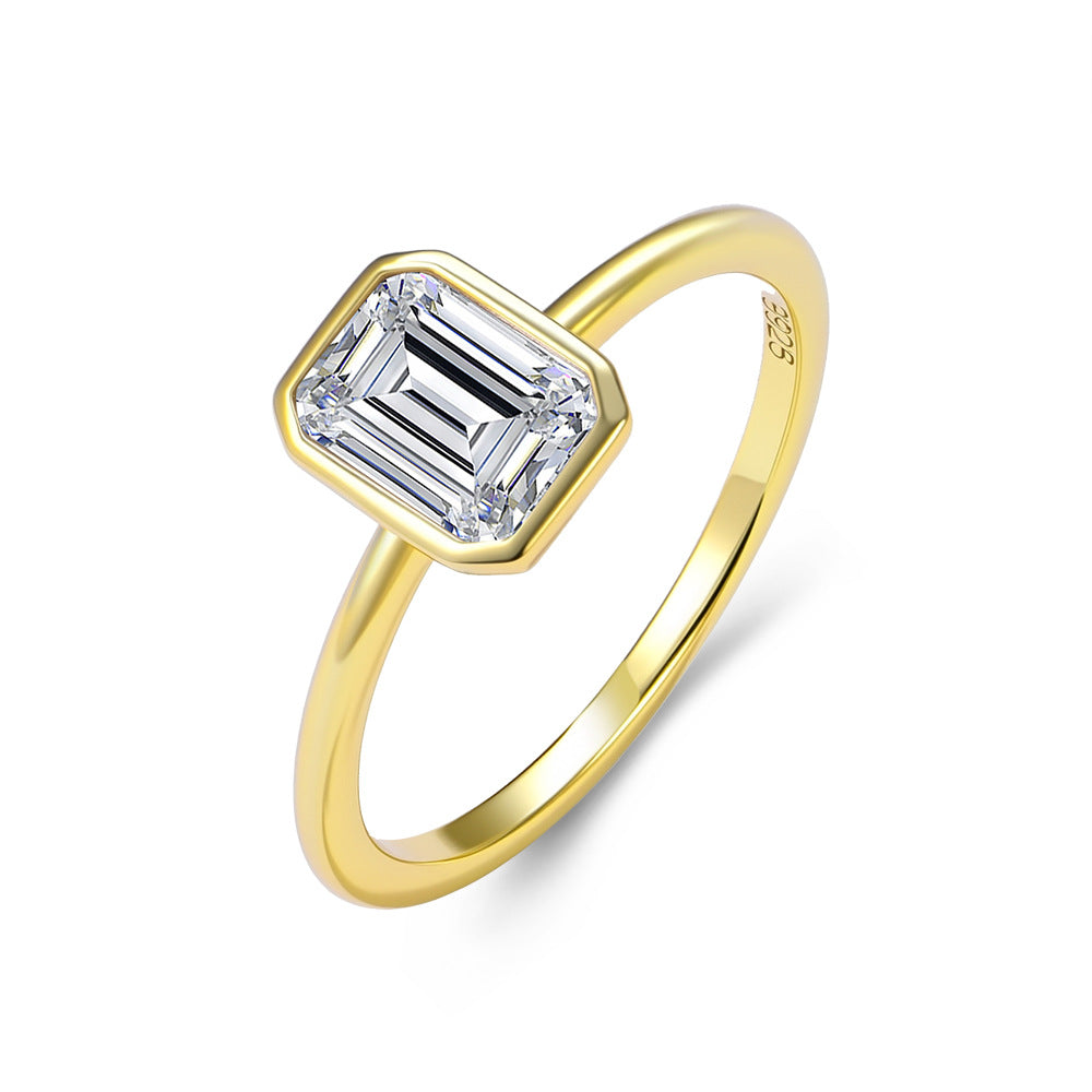 S925 Sterling Silver Square Zircon Ring