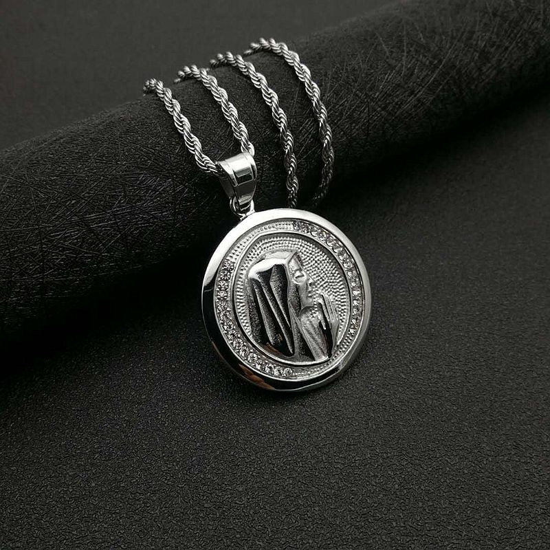 Planderful Everyday Genie Hip Hop Necklace Gold Plated Zircon Round Pendant for Hip Hop Fans