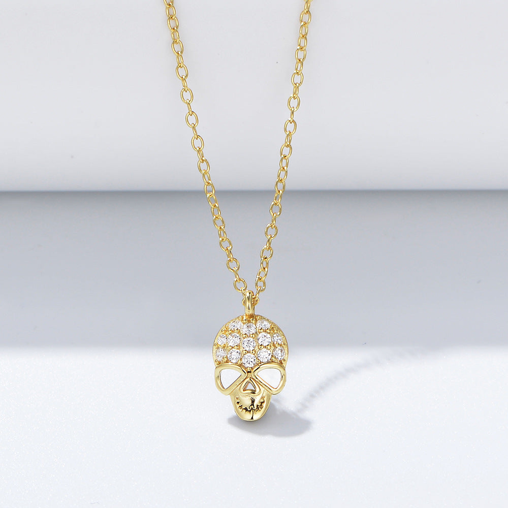 S925 Sterling Silver Zircon Skull Pendant Necklace Hip-Hop Personality Foreign Trade