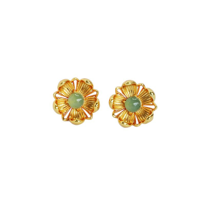 Blue-Water Jadeite Daisy Stud Earrings