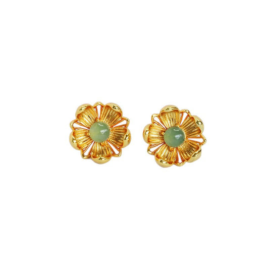 Blue-Water Jadeite Daisy Stud Earrings