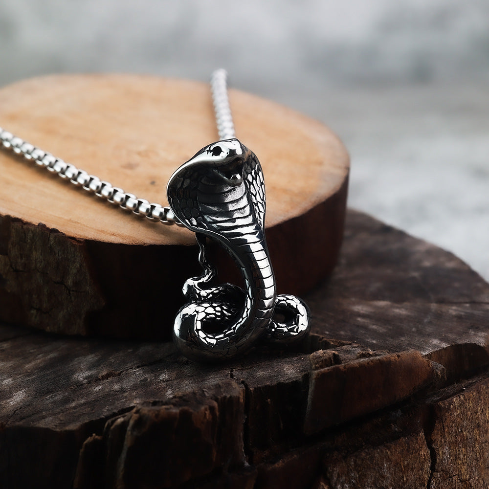 European And American Retro Men's Stainless Steel Mamba Cobra Pendant Necklace