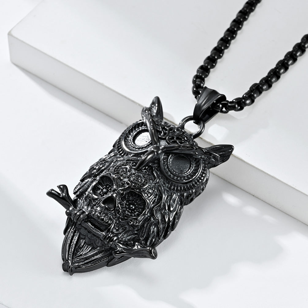 Amazon Dark Wind Owl Skull Stainless Steel Necklace for Men