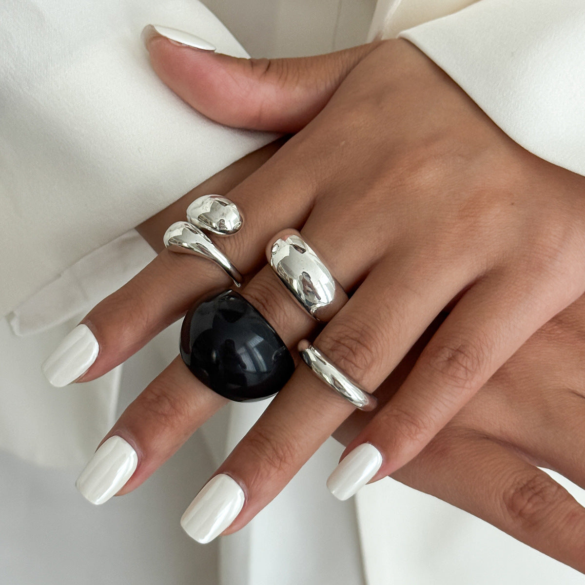 Planderful Geometric Landscape Ring Set With Resin Inlay Vienna Verve Collection Statement Jewelry For Women