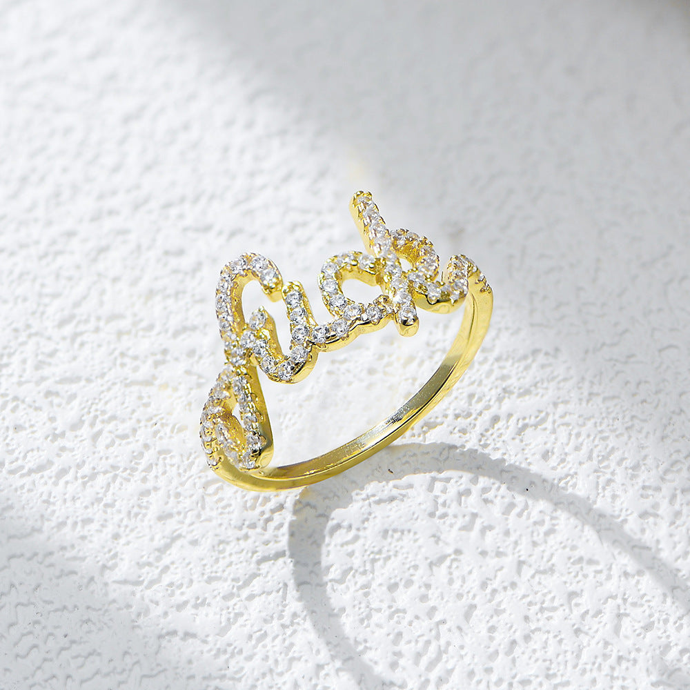 Planderful S925 Sterling Silver Elegant English Letter Ring For Women With Micro Inlaid Zircon