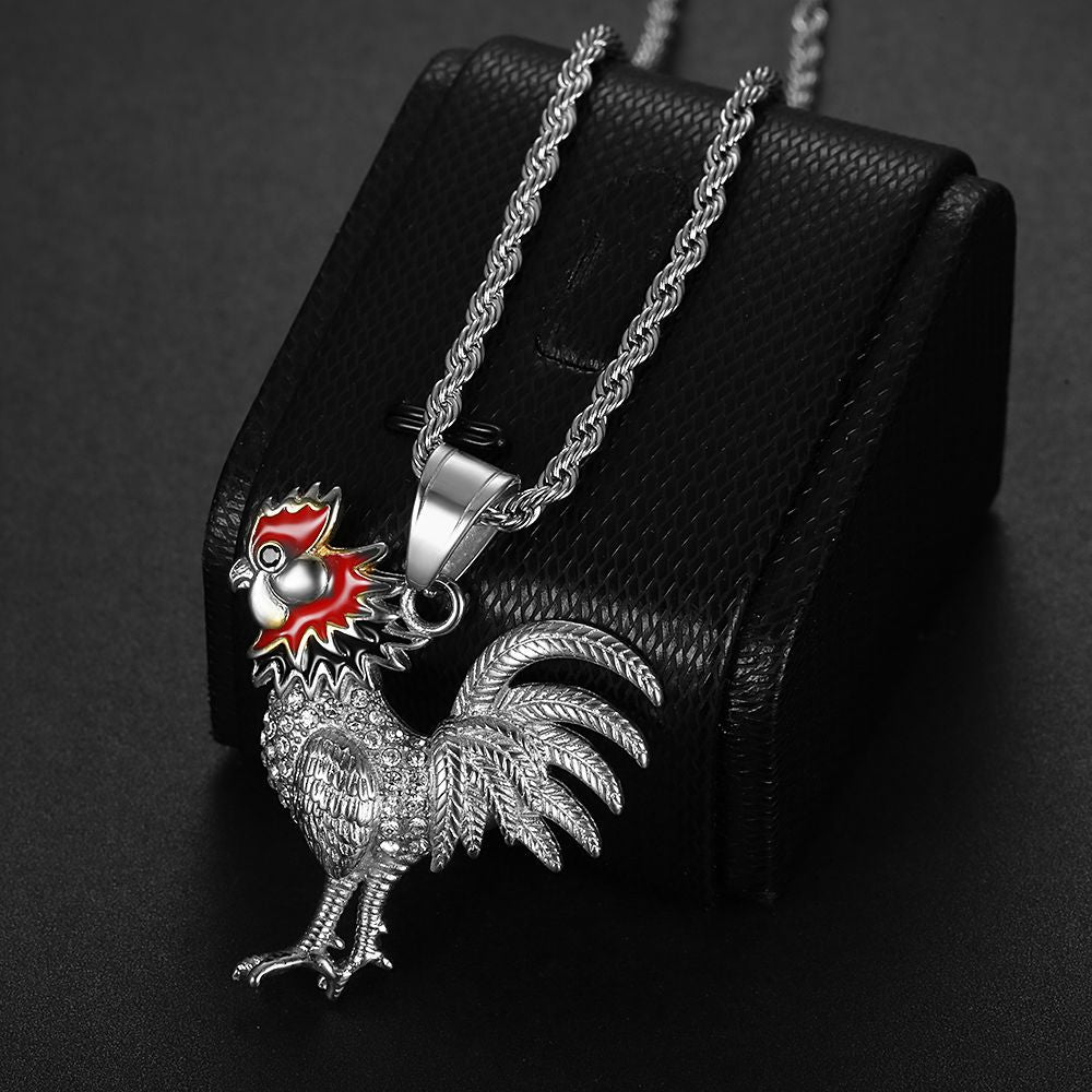 Zircon Necklace - Statement Gold Plated Rooster Pendant
