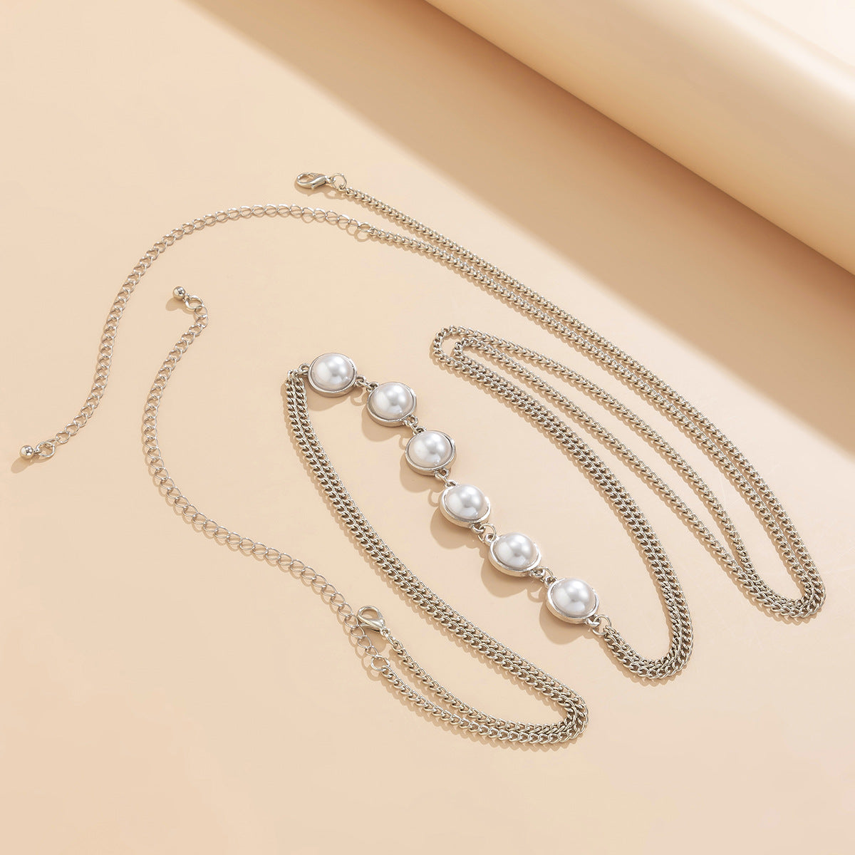 Europe and The United States Cross-border Imitation Pearl Chain Necklace Bikini Micro-inlaid Metal Clothing Chain Female