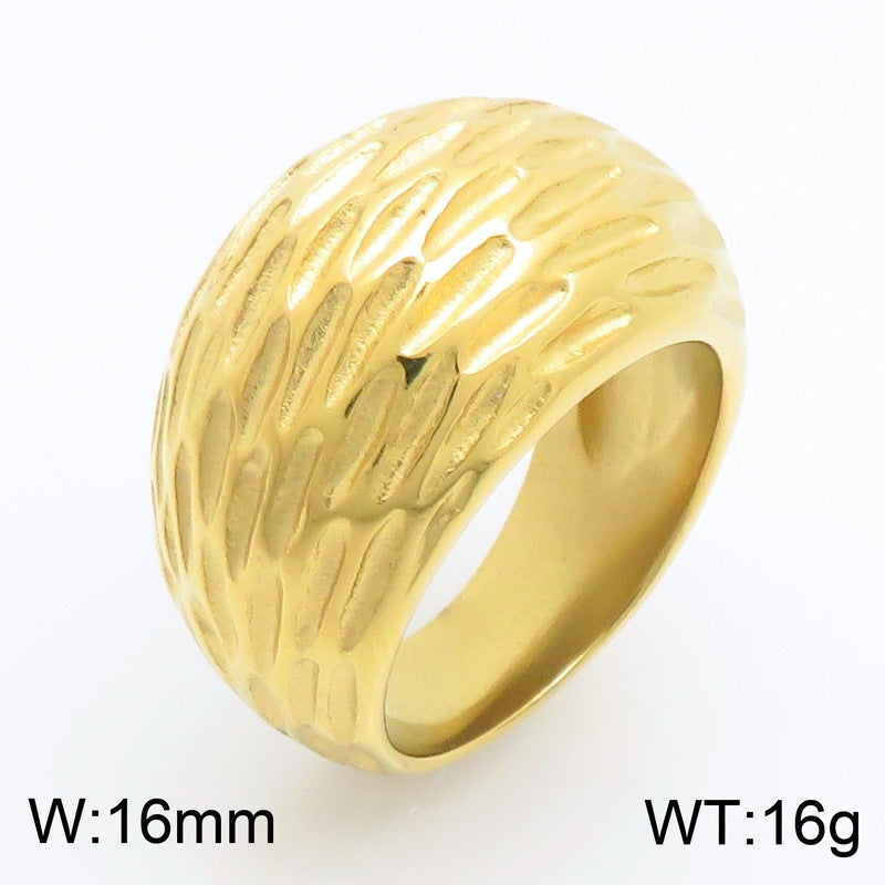 Creative Old 16mm Arc Hammer Titanium Steel Ring Punk Style Retro Spherical Stainless